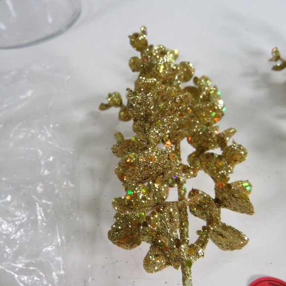 Gold Glitter Leaves with RAINBOW Glitter mixed in (3) Floral Stems Faux Floral - Picture 6 of 9
